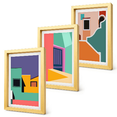 Set 3 tablouri Ilustrații colorate ale orașului într-un stil modern
