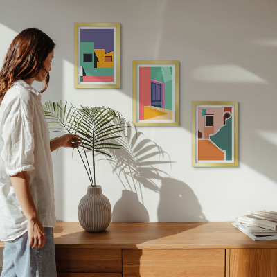 Set 3 tablouri Ilustrații colorate ale orașului într-un stil modern