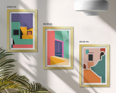 Set 3 tablouri Ilustrații colorate ale orașului într-un stil modern