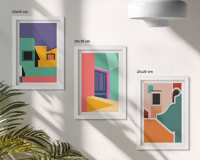 Set 3 tablouri Ilustrații colorate ale orașului într-un stil modern