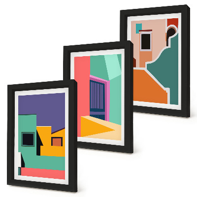 Set 3 tablouri Ilustrații colorate ale orașului într-un stil modern