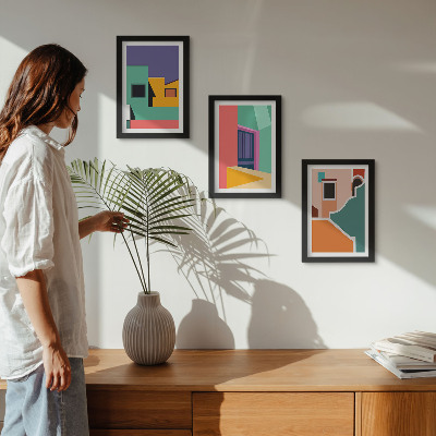 Set 3 tablouri Ilustrații colorate ale orașului într-un stil modern