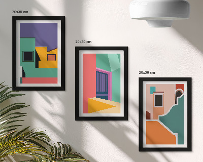 Set 3 tablouri Ilustrații colorate ale orașului într-un stil modern