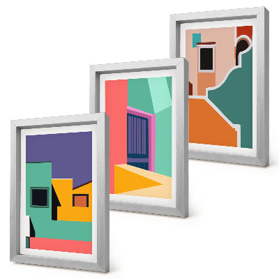 Set 3 tablouri Ilustrații colorate ale orașului într-un stil modern