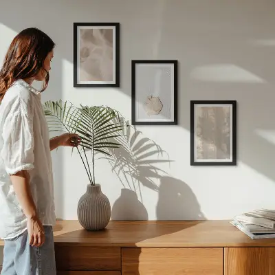 Galerie de perete cu texturi subtile în stil boho natural
