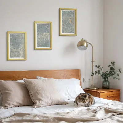 Set 3 tablouri cu structură decorativă din piatră și marmură verde venată