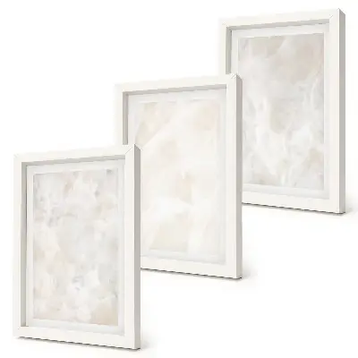 Set 3 tablouri cu structuri pastelate din marmură albă