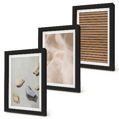 Set 3 tablouri Pietre, lemn, material textil, diverse texturi