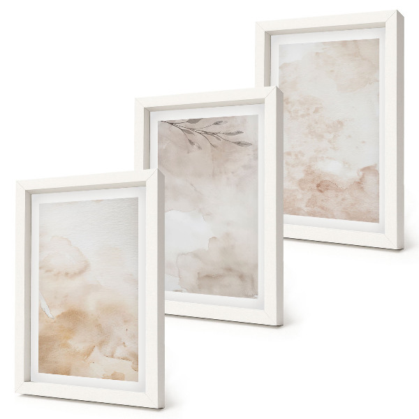 Set 3 tablouri Pete și frunze de acuarelă în culori pastelate