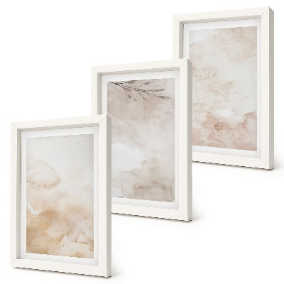 Set 3 tablouri Pete și frunze de acuarelă în culori pastelate