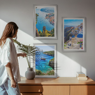 Set tablouri decorative Vederi grecești ale insulei Santorini, Oia