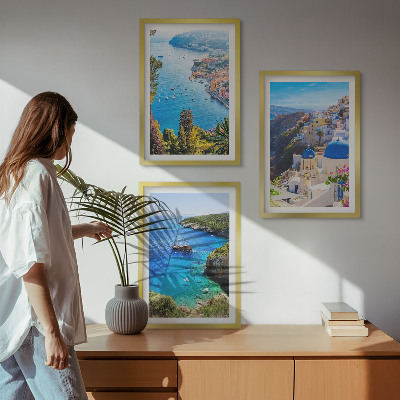 Set tablouri decorative Vederi grecești ale insulei Santorini, Oia