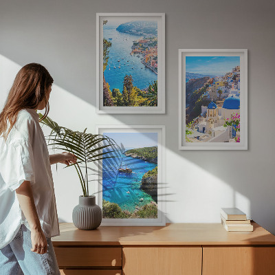 Set tablouri decorative Vederi grecești ale insulei Santorini, Oia
