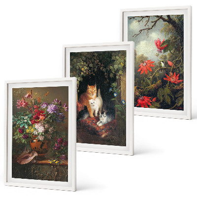 Set tablouri pentru dormitor Flori vintage pisici natură