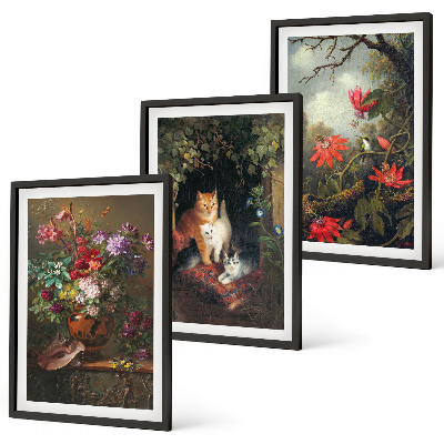 Set tablouri pentru dormitor Flori vintage pisici natură