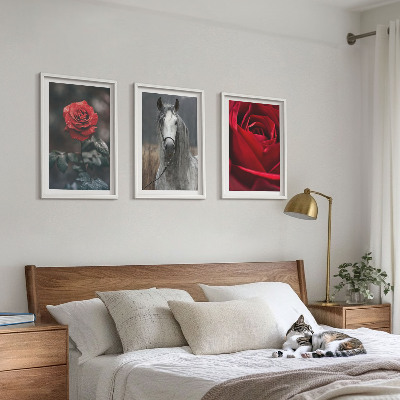 Set tablouri decorative Trandafiri roșii, cal, lume gri