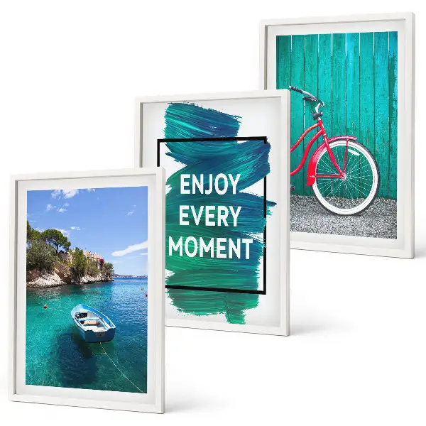 Set tablouri pentru dormitor cu tematică marină reprezentând o barcă și biciclete