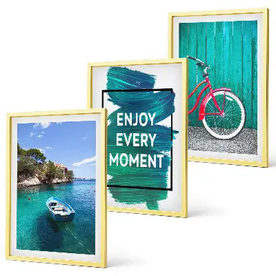 Set tablouri pentru dormitor cu tematică marină reprezentând o barcă și biciclete