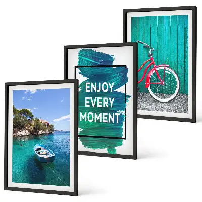 Set tablouri pentru dormitor cu tematică marină reprezentând o barcă și biciclete