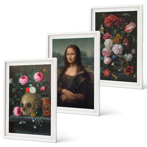 Set tablouri decorative Portret de craniu cu flori Mona Lisa