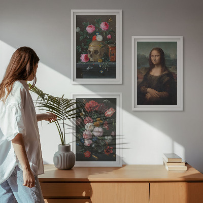 Set tablouri decorative Portret de craniu cu flori Mona Lisa