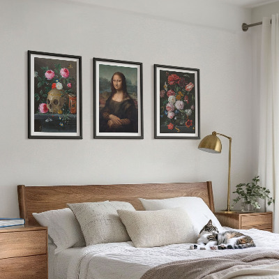 Set tablouri decorative Portret de craniu cu flori Mona Lisa