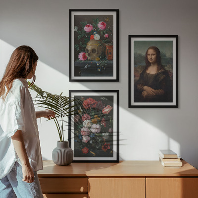 Set tablouri decorative Portret de craniu cu flori Mona Lisa