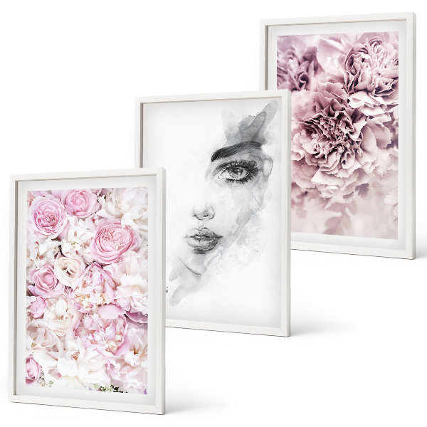 Set tablouri decorative Portret de femeie alb-negru cu bujori