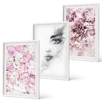 Set tablouri decorative Portret de femeie alb-negru cu bujori
