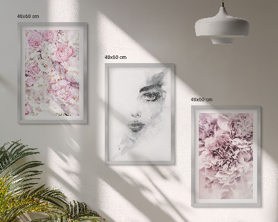 Set tablouri decorative Portret de femeie alb-negru cu bujori
