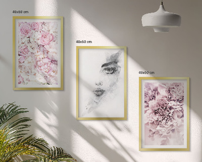 Set tablouri decorative Portret de femeie alb-negru cu bujori