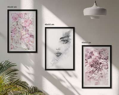 Set tablouri decorative Portret de femeie alb-negru cu bujori
