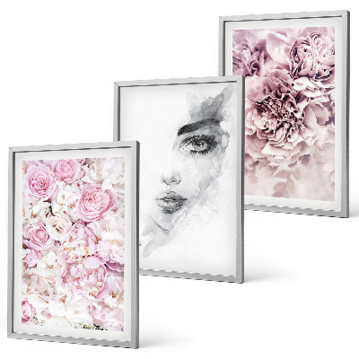 Set tablouri decorative Portret de femeie alb-negru cu bujori