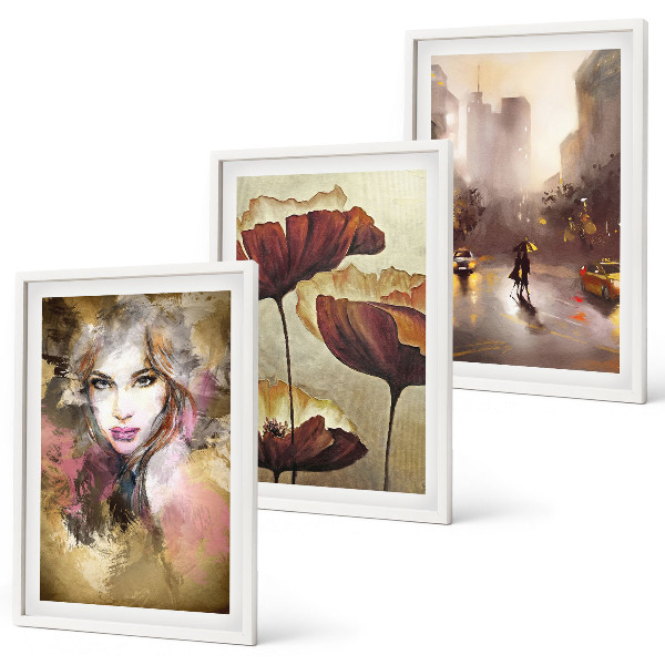 Set tablouri pentru dormitor Portret abstract al unei femei cu flori și ploaie