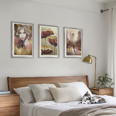 Set tablouri pentru dormitor Portret abstract al unei femei cu flori și ploaie