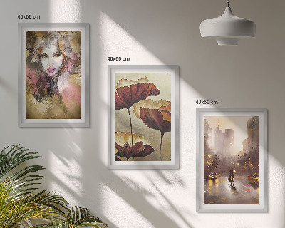 Set tablouri pentru dormitor Portret abstract al unei femei cu flori și ploaie