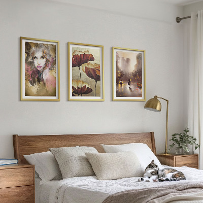 Set tablouri pentru dormitor Portret abstract al unei femei cu flori și ploaie