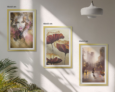 Set tablouri pentru dormitor Portret abstract al unei femei cu flori și ploaie
