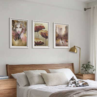 Set tablouri pentru dormitor Portret abstract al unei femei cu flori și ploaie