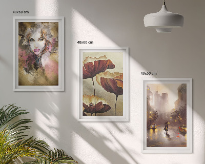 Set tablouri pentru dormitor Portret abstract al unei femei cu flori și ploaie