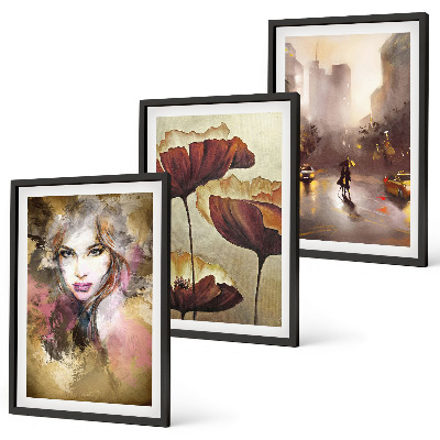 Set tablouri pentru dormitor Portret abstract al unei femei cu flori și ploaie