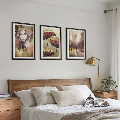Set tablouri pentru dormitor Portret abstract al unei femei cu flori și ploaie