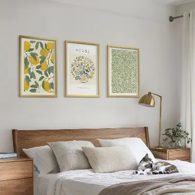 Set de tablouri pentru dormitor cu lămâi, ierburi și frunze