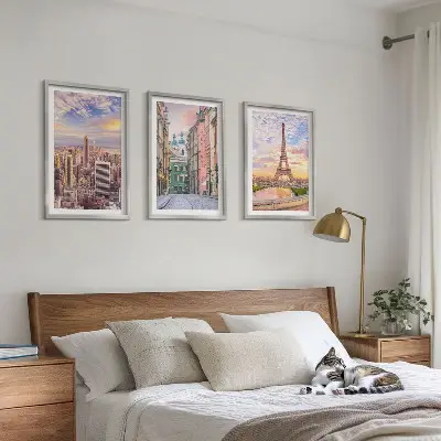 Set tablouri decorative orașe New York și Paris la amurg