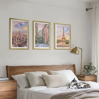 Set tablouri decorative orașe New York și Paris la amurg