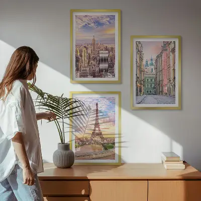 Set tablouri decorative orașe New York și Paris la amurg