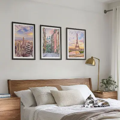 Set tablouri decorative orașe New York și Paris la amurg