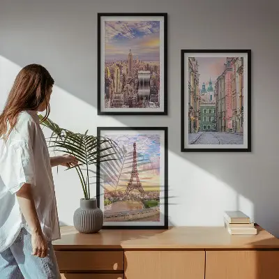 Set tablouri decorative orașe New York și Paris la amurg