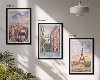 Set tablouri decorative orașe New York și Paris la amurg