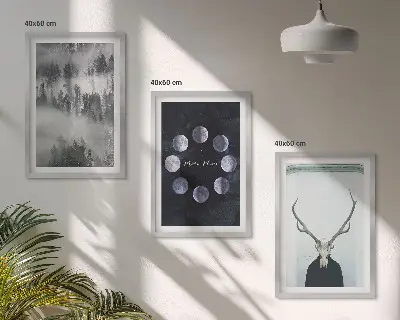Set tablouri decorative cu peisaj forestier, ceață și craniu de cerb